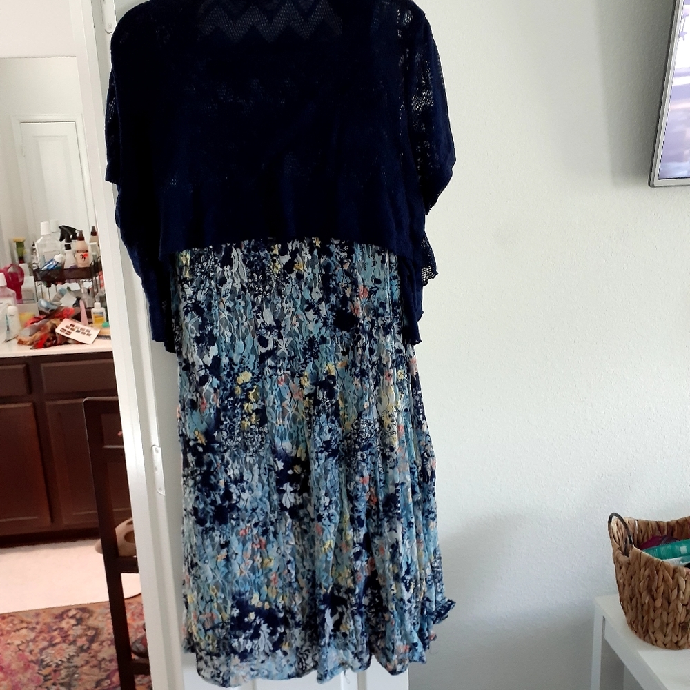 Navy feral print lace dress with jacket